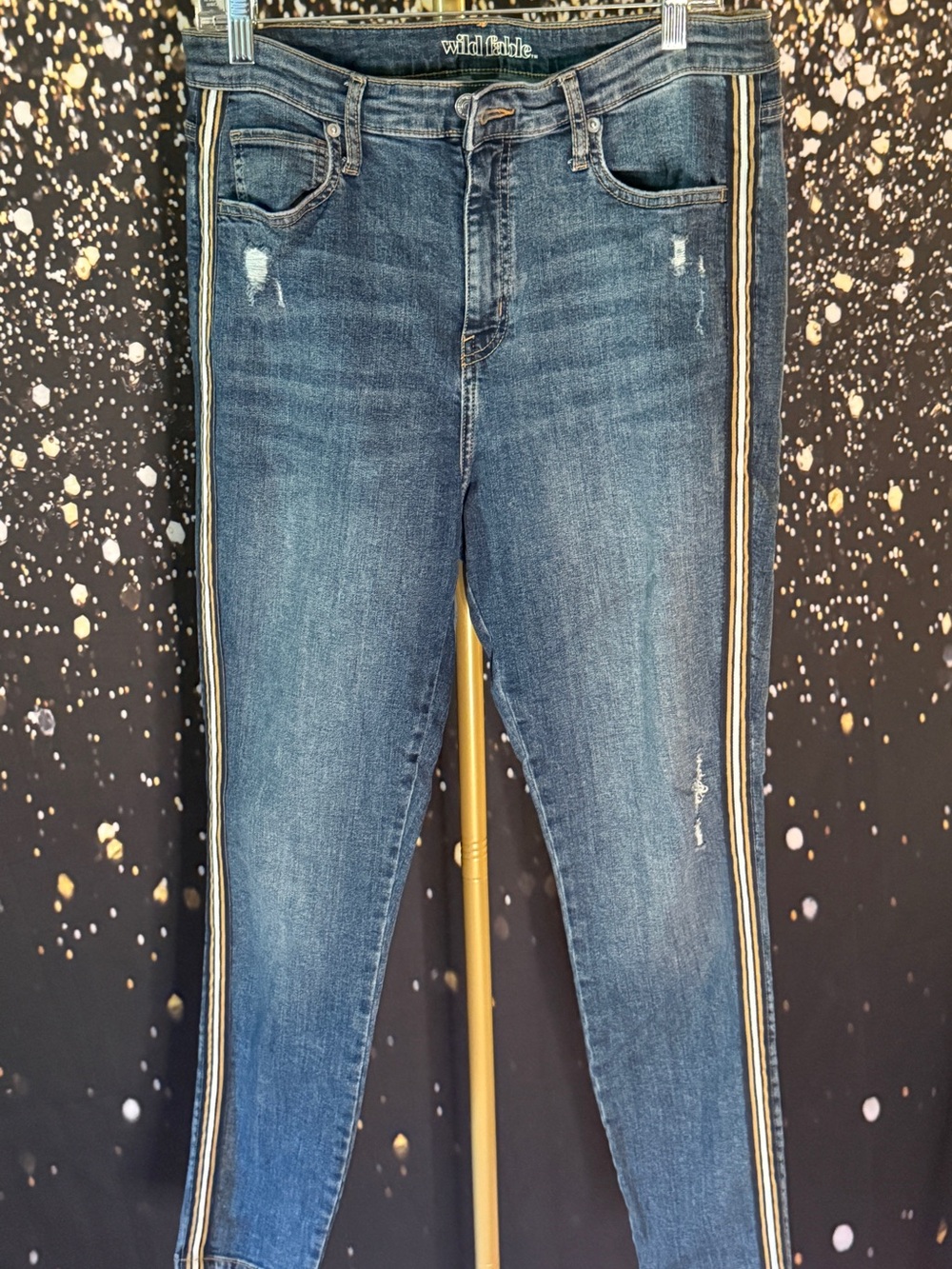 wild fable Blue Skinny Jeans with Gold & White Side Stripes